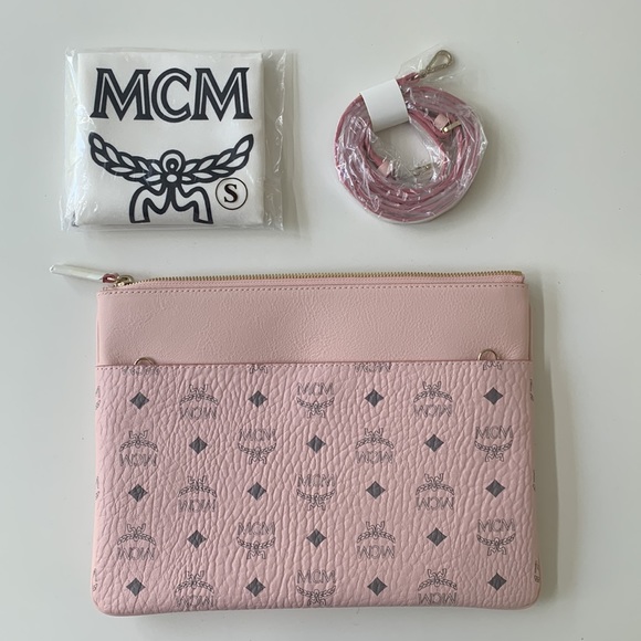 MCM Visetos Monogram Powder Pink Crossbody Pouch - Picture 1 of 6